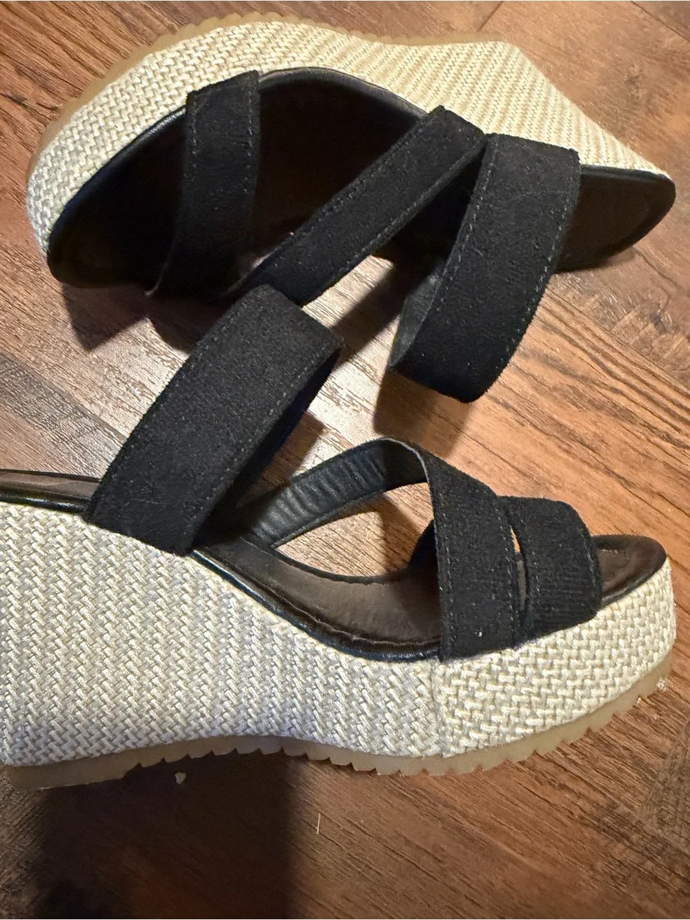 Black Wedge Sandals with Espadrille Platform